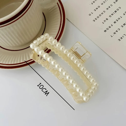 Elegant Pearl Rectangular Hair Claw Clip